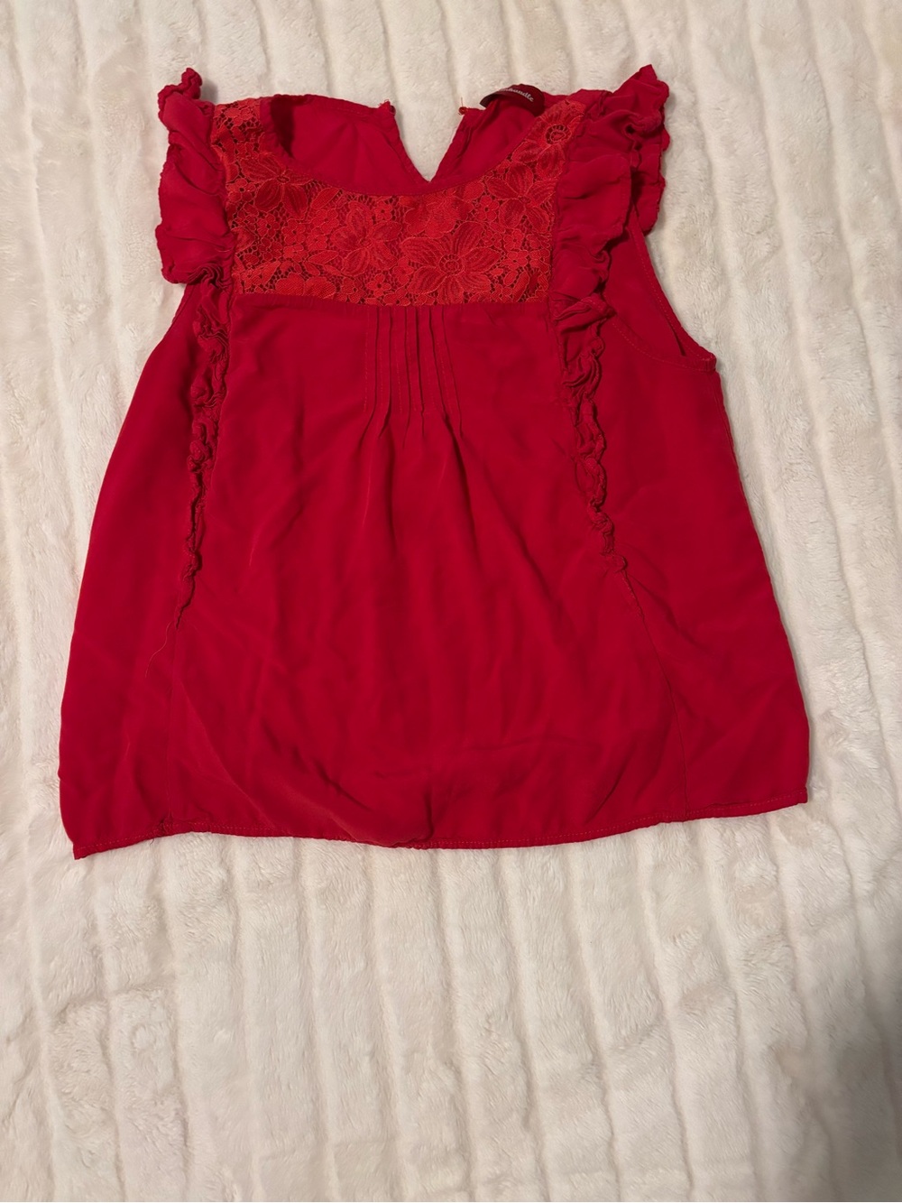 Red Lace Ruffle Sleeve Tank Top